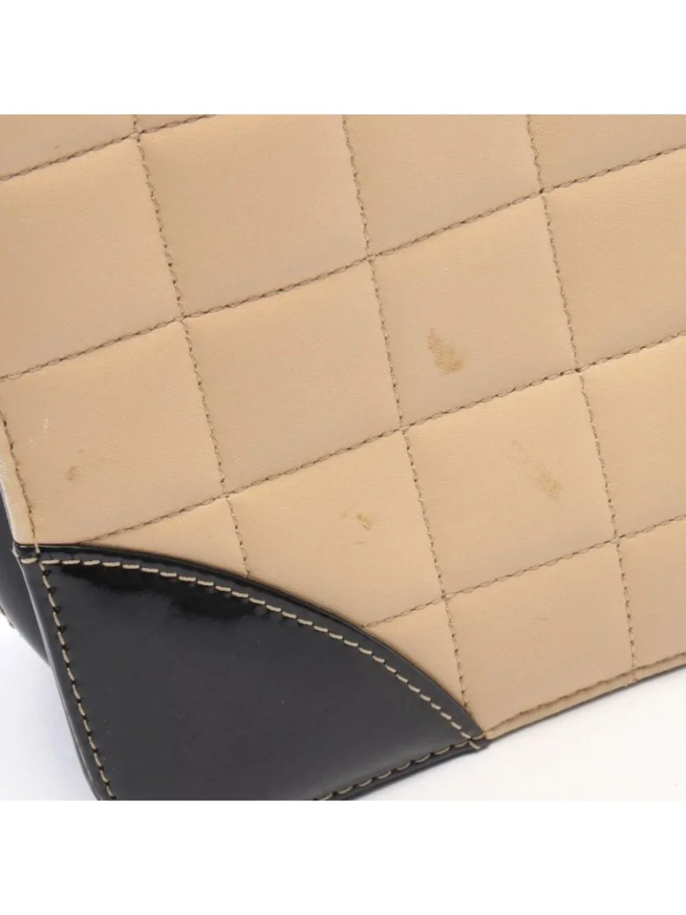 Chanel Tote Bag Choco Bar 2-Way Beige Black Leather Patent Shoulder
